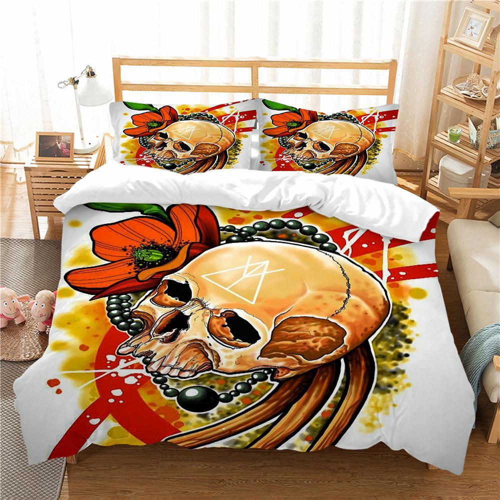 3D Digital Print Three Or Four-Piece Skull Pillowcase And Duvet Cover Set - Image 10