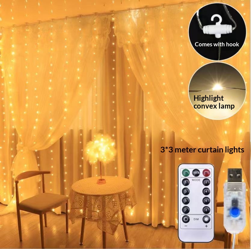 Curtain String Lights For Christmas Weddings And Bedroom Decor With Hooks