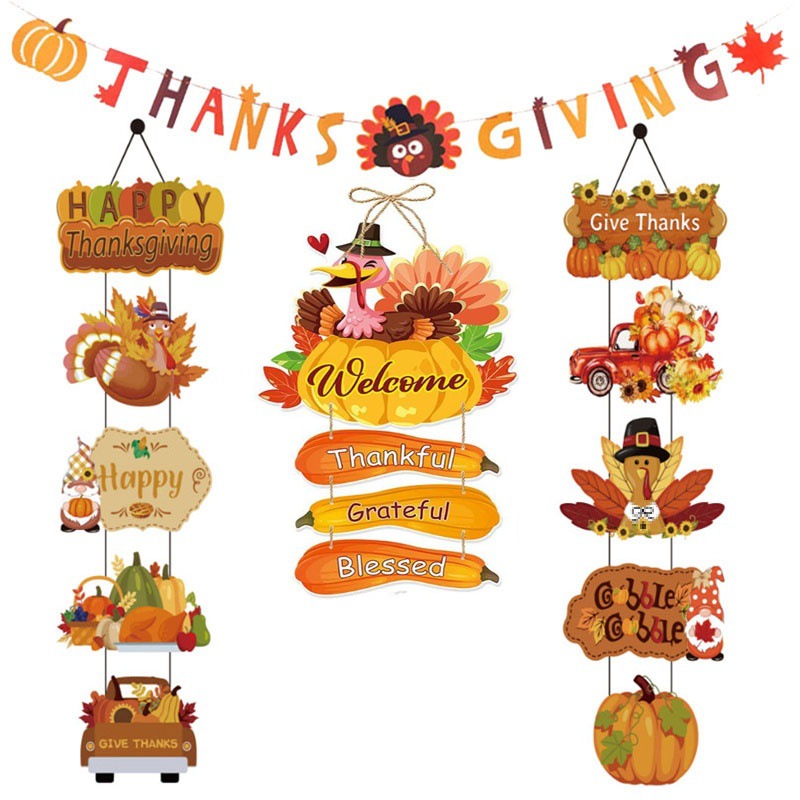 Thanksgiving Decoration Couplet Autumn Harvest Maple Leaf Hanging Flag Turkey Pumpkin Listing - Image 6
