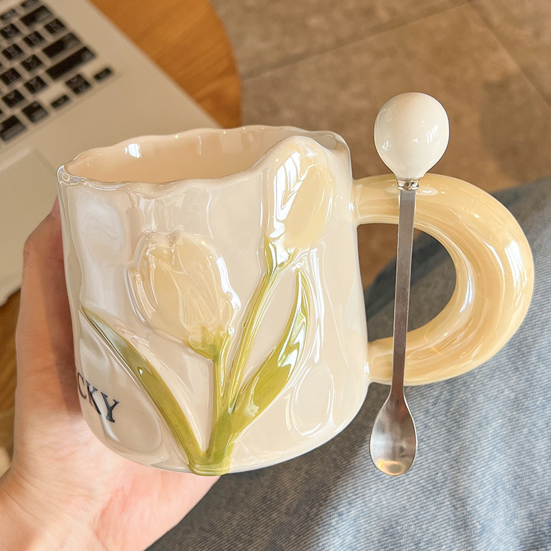 Creative Tulip Ceramic Cute High Appearance Gift Couple Coffee Mug - Image 8