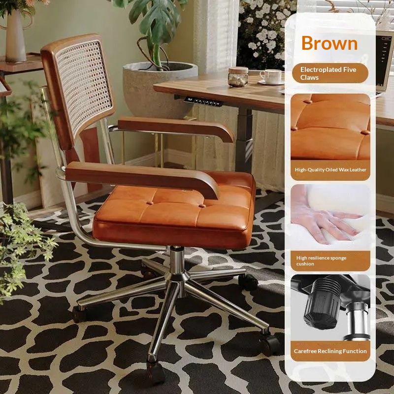 Retro-style Home Office Computer Chair Made From Imitation Rattan