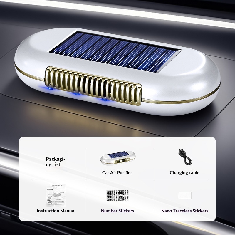 Solar Powered Car Air Purifier Ozone Generator Odor Remover Auto Interior Disinfection Device With Parking Number Plate Display - Image 5