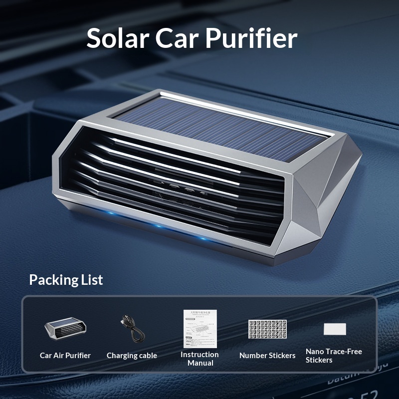 Solar Powered Car Air Purifier Ozone Generator Odor Remover Auto Interior Disinfection Device With Parking Number Plate Display