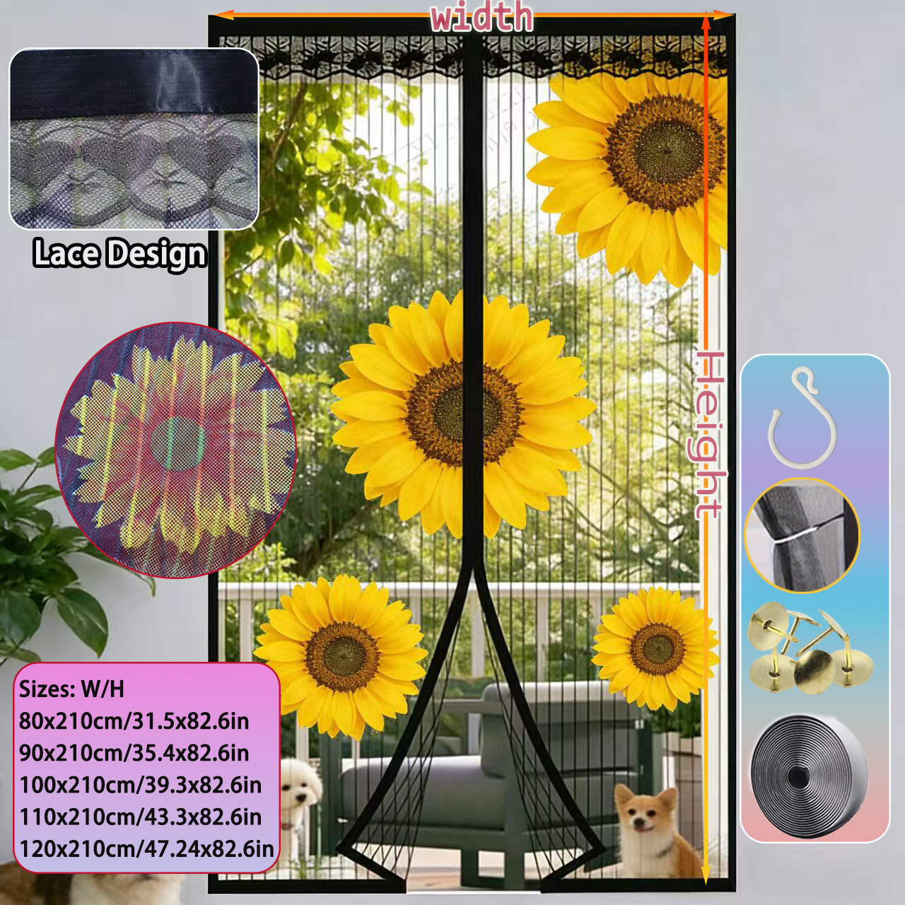 One Automatic Self-closing Magnetic Screen Door With Powerful Magnetic Blocks To Ensure A Tight Closure, Preventing Mosquitoes And Insects Without Affecting Ventilation,The Sunflower Print Is Attract