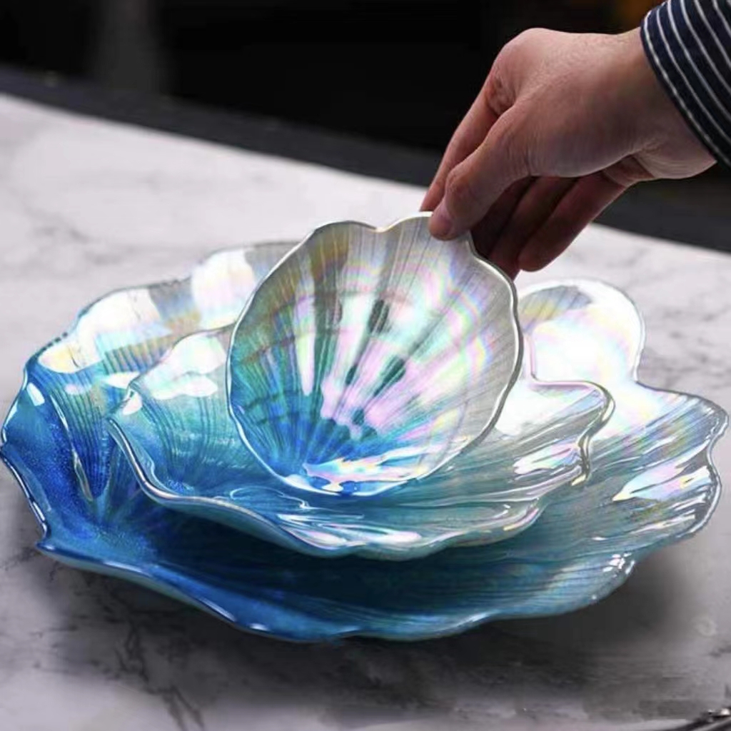 Glass Creative Colorful Glass Shell Dial Household Marine Fruit Plate Ornaments Jewelry Wholesale Multi-purpose Tray