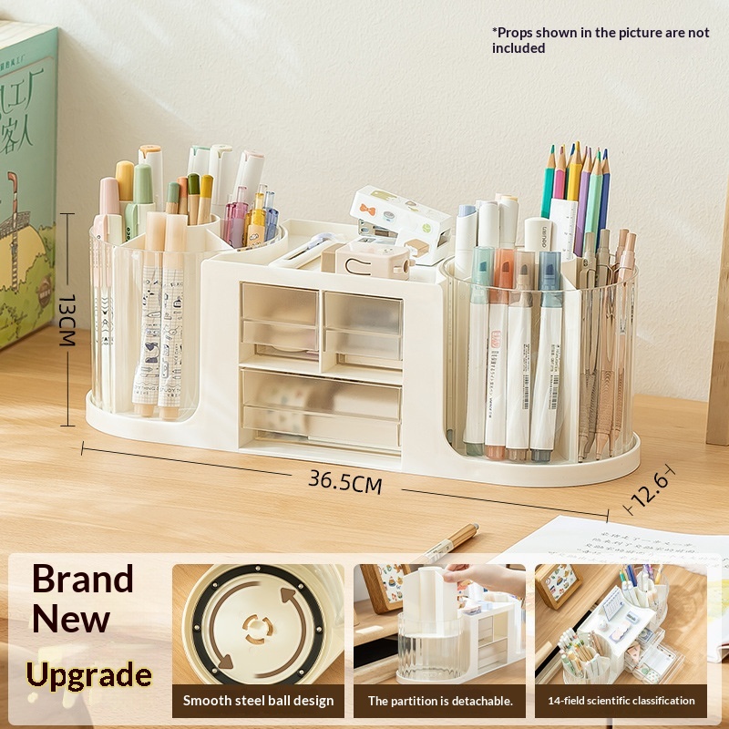 Drawer-equipped Creative Double-rotating Storage Boxluxury-style Pen Holder For The Office Desk