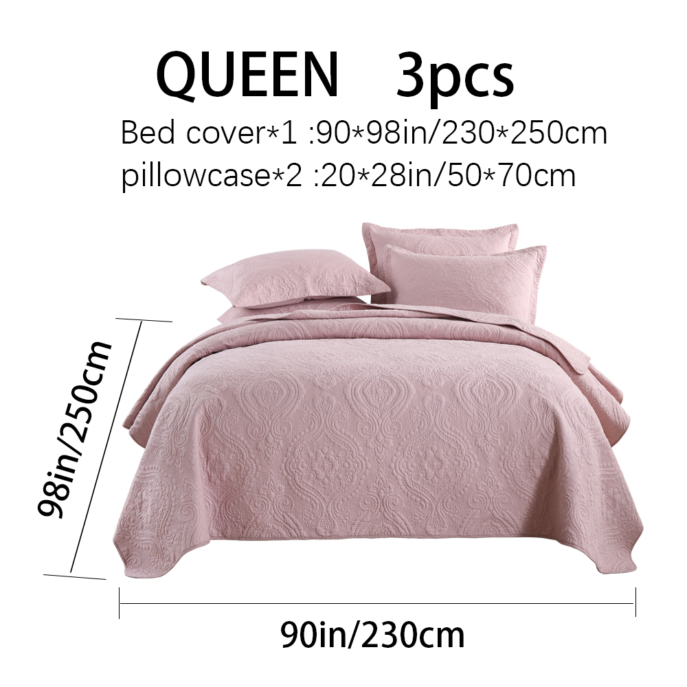 3-Piece Damascus Quilted Bedspread Set Embossed Quilting Cotton Filled Reversible Coverlet Skin-Friendly Soft Breathable Non-Slip Anti-Wrinkle No Static Electricity All-Season Lightweight Bedding