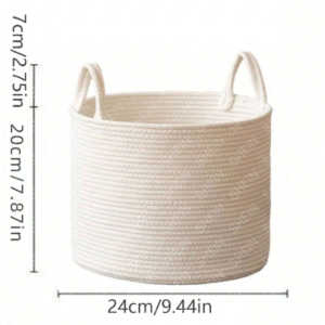 Woven Storage Basket-White Small-with Handle-1 Pack