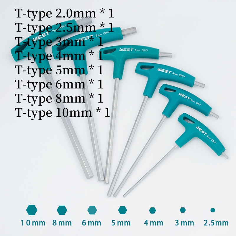 S2 Weihao T-type Allen Wrench L-type Double-headed Lengthened Rubber Handle Hexagon Socket Grip 7 Crutch Flat-headed Hexagonal Spoon