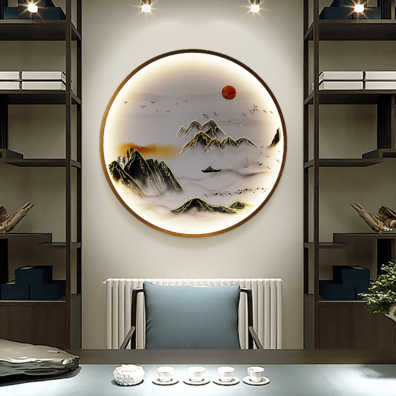 Three Dimensional Relief Entryway Decorative Painting Lamp Circular Background Wall Landscape Mural Lamp - Image 5