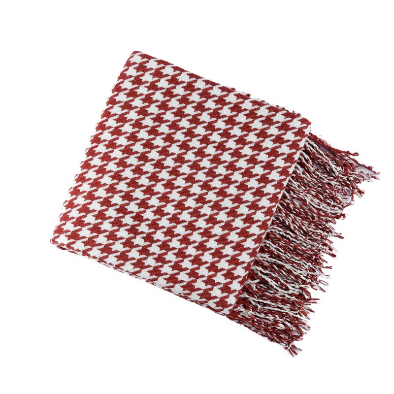 Houndstooth Tasseled Sofa Blanket For Naps