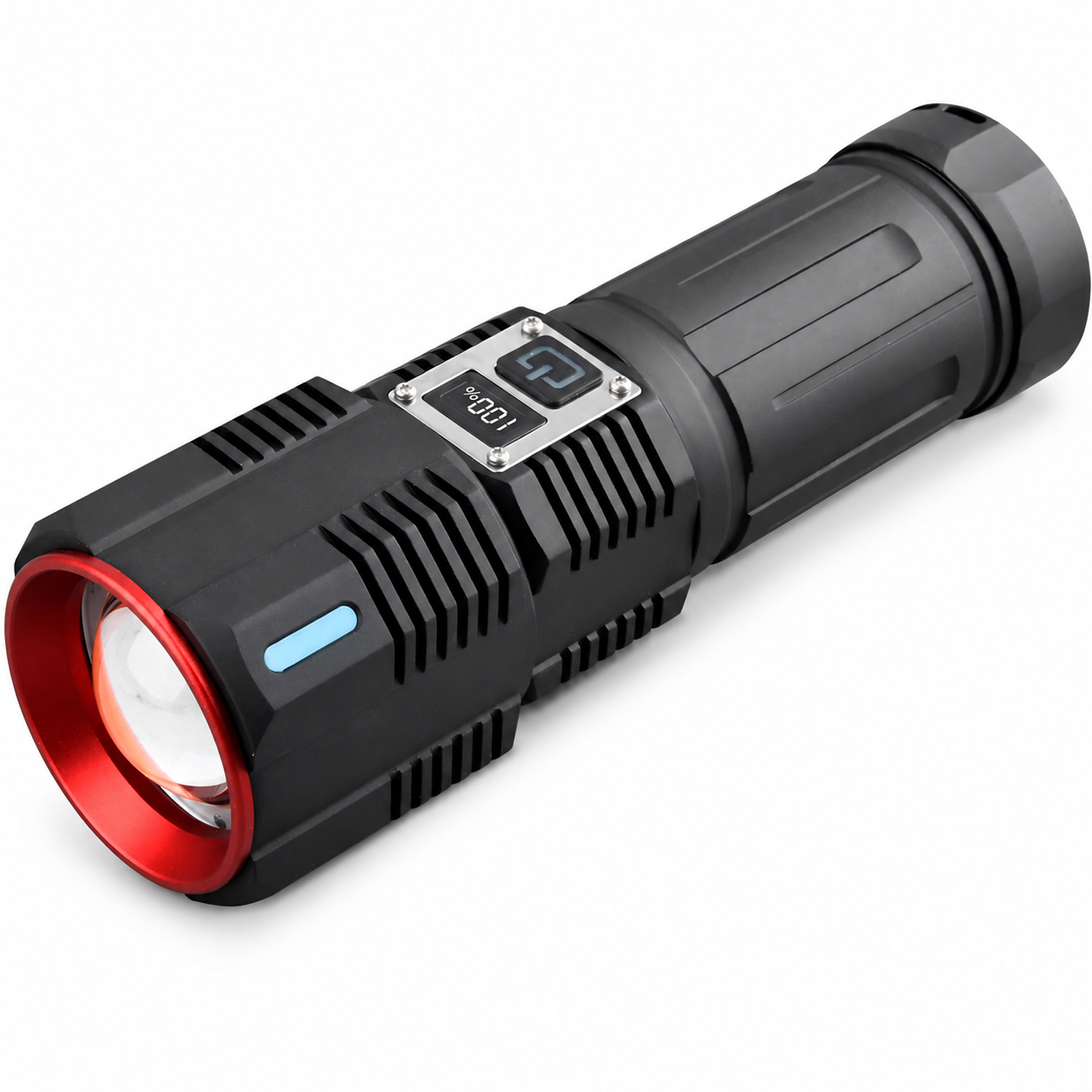 Rechargeable White Laser Zoomable Battery Display LED Flashlight W5240 Black 580LM For Camping Outdoor Emergency