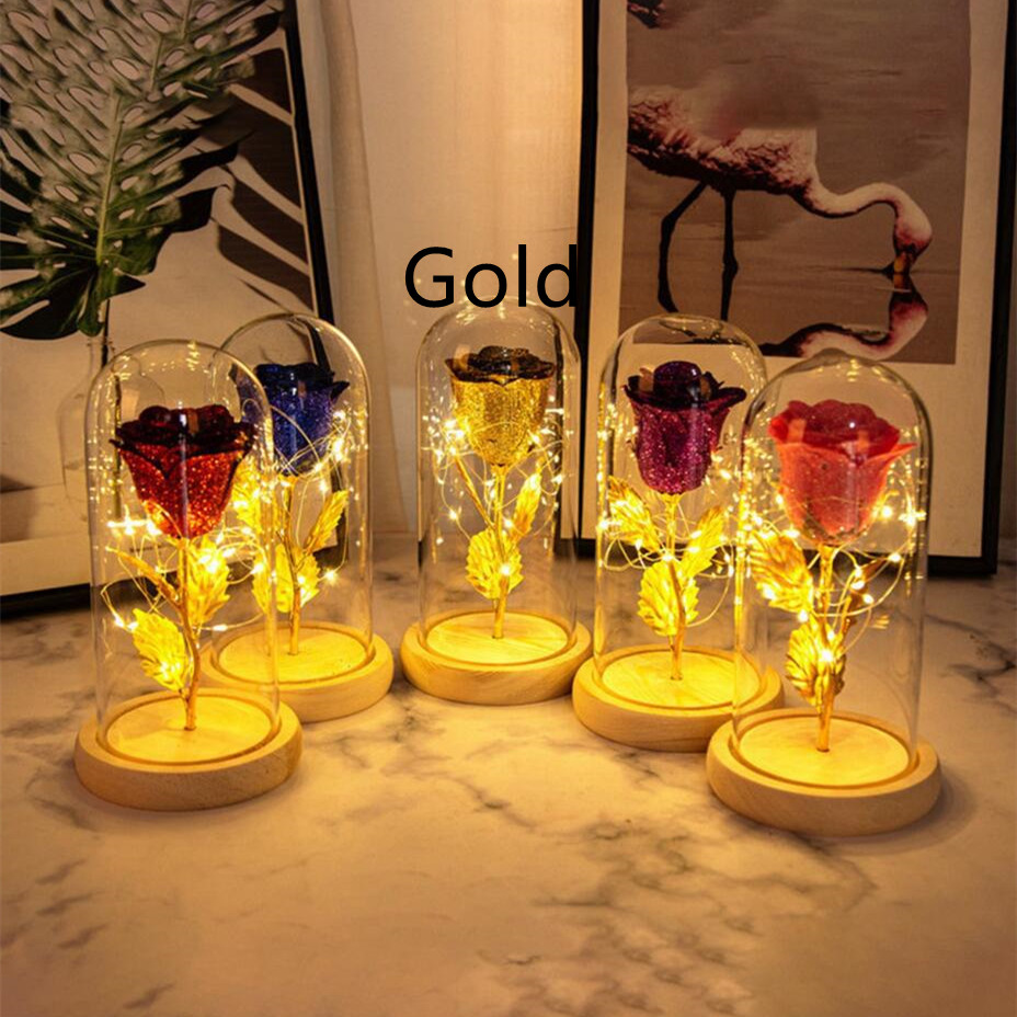 Preserved Fresh Flower Glass Cover Desktop Decoration Small Night Lamp