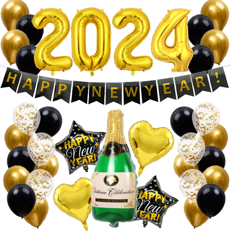 New Year Party Balloon Set Wine Bottle Flag 32-inch Digital Balloon Combination Decorative Set