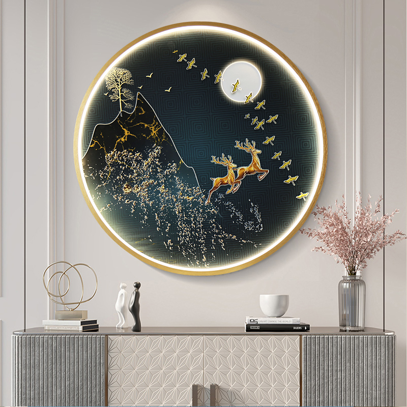 Three Dimensional Relief Entryway Decorative Painting Lamp Circular Background Wall Landscape Mural Lamp - Image 10