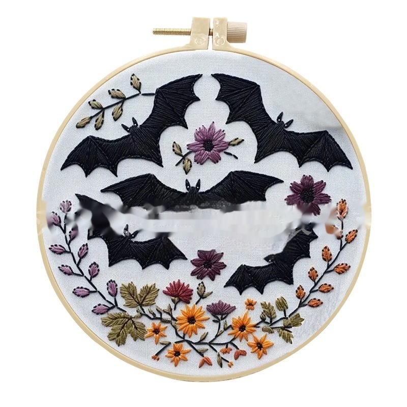 Embroidery Skull Bat Pattern Embroidery Handmade Material
