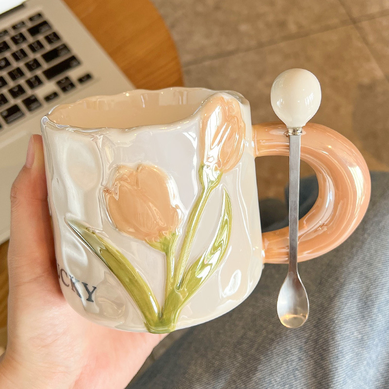 Creative Tulip Ceramic Cute High Appearance Gift Couple Coffee Mug - Image 11
