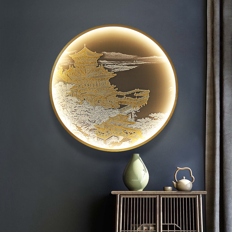 Three Dimensional Relief Entryway Decorative Painting Lamp Circular Background Wall Landscape Mural Lamp - Image 13