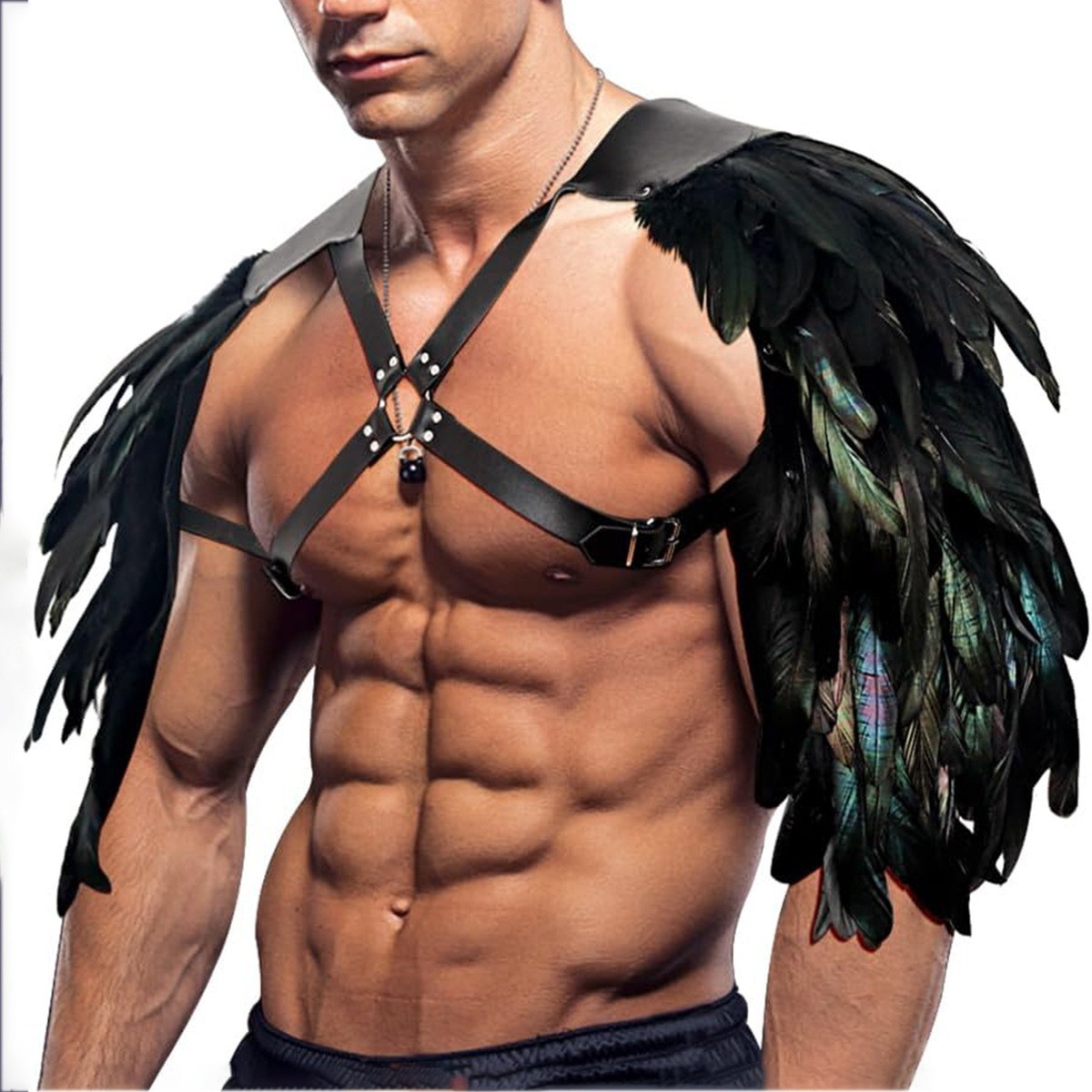 Retro Feather Leather Shoulder Armor Viking Chest Strap Halloween Cosplay