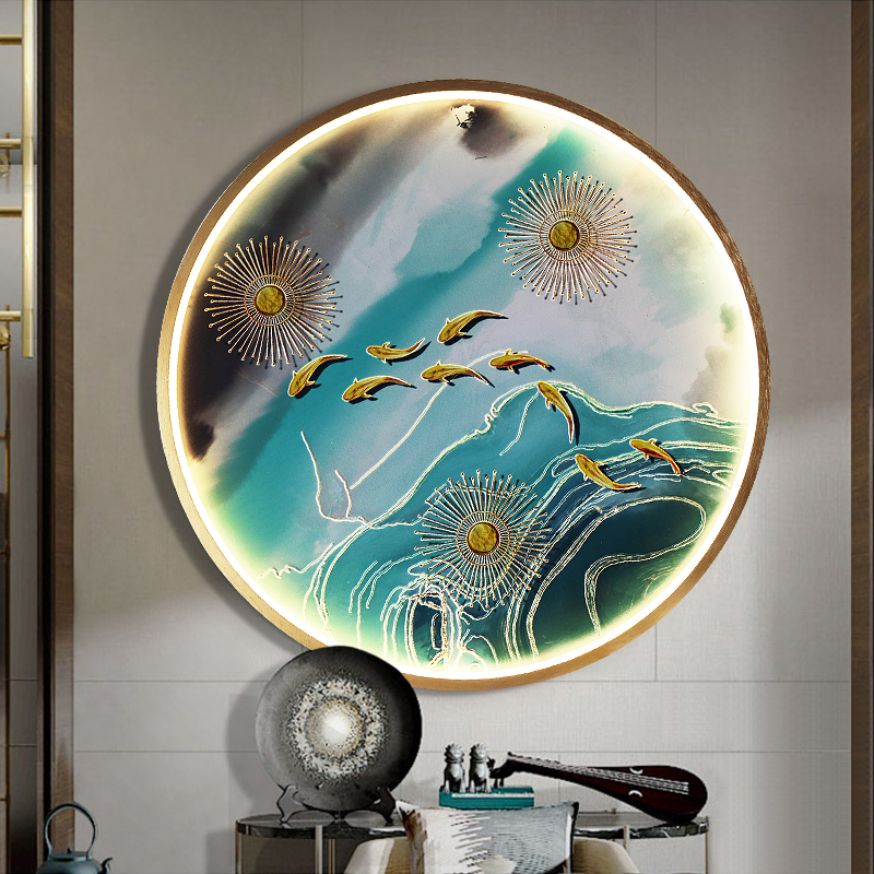 Three Dimensional Relief Entryway Decorative Painting Lamp Circular Background Wall Landscape Mural Lamp - Image 4