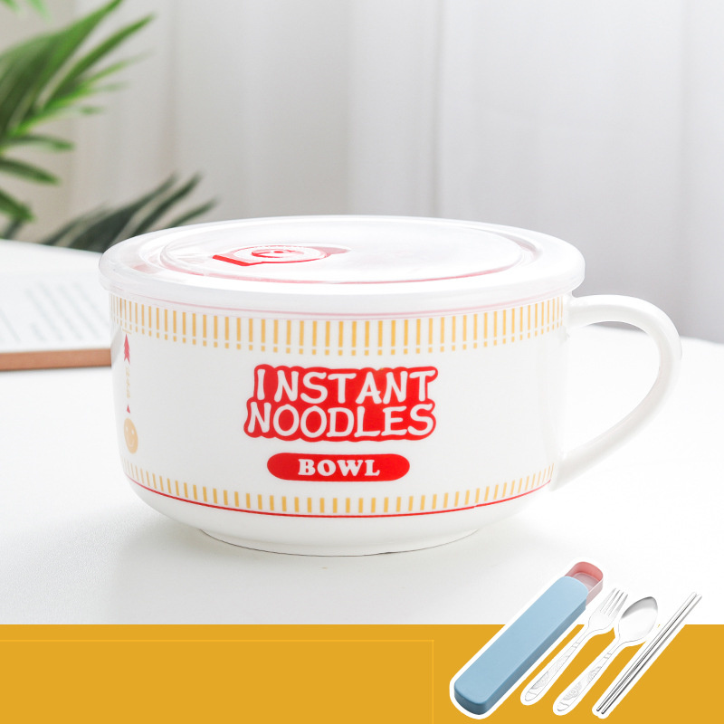 Japanese Creative Ceramic Instant Noodle Bowl With Lid - Image 5