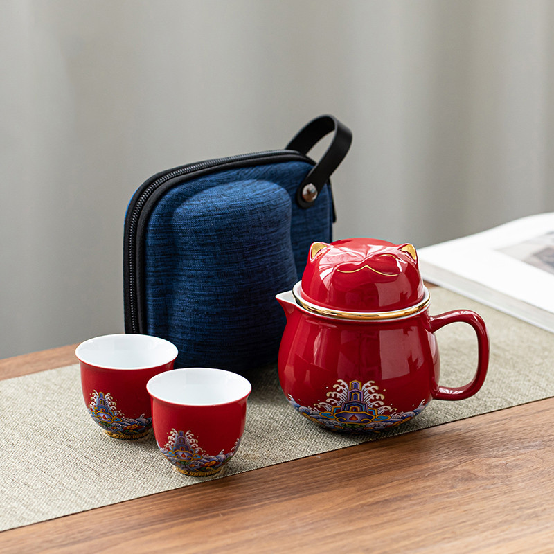 Portable Travel Car Outdoor Ceramic Kung Fu Teapot Set