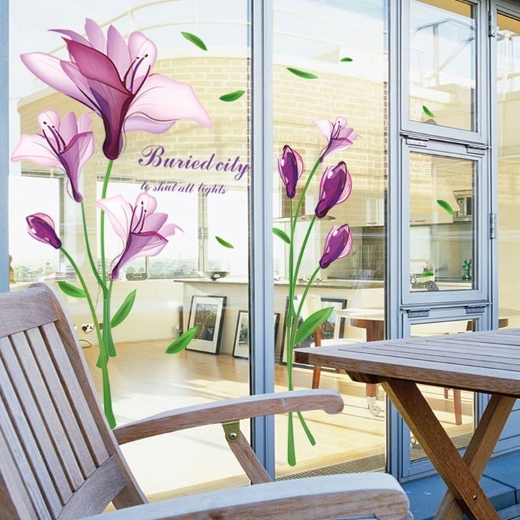 Wall Sticker Purple Flower Self-adhesive Romantic TV Wall Decoration Removable