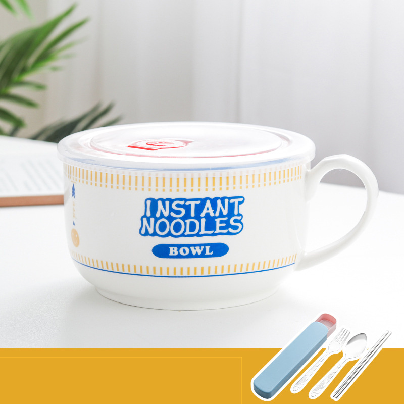 Japanese Creative Ceramic Instant Noodle Bowl With Lid - Image 19