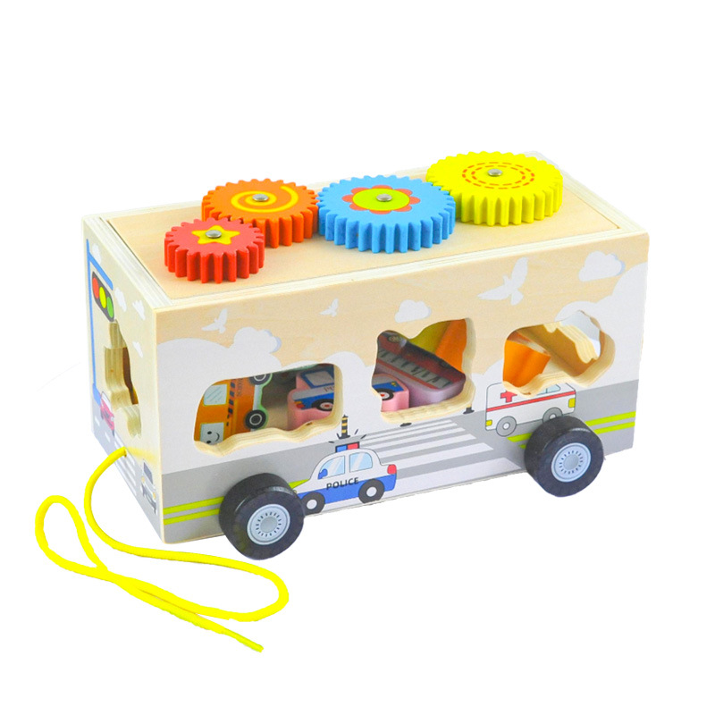 Wooden Children's Leash Snail Trailer Rainbow Building Blocks - Image 4