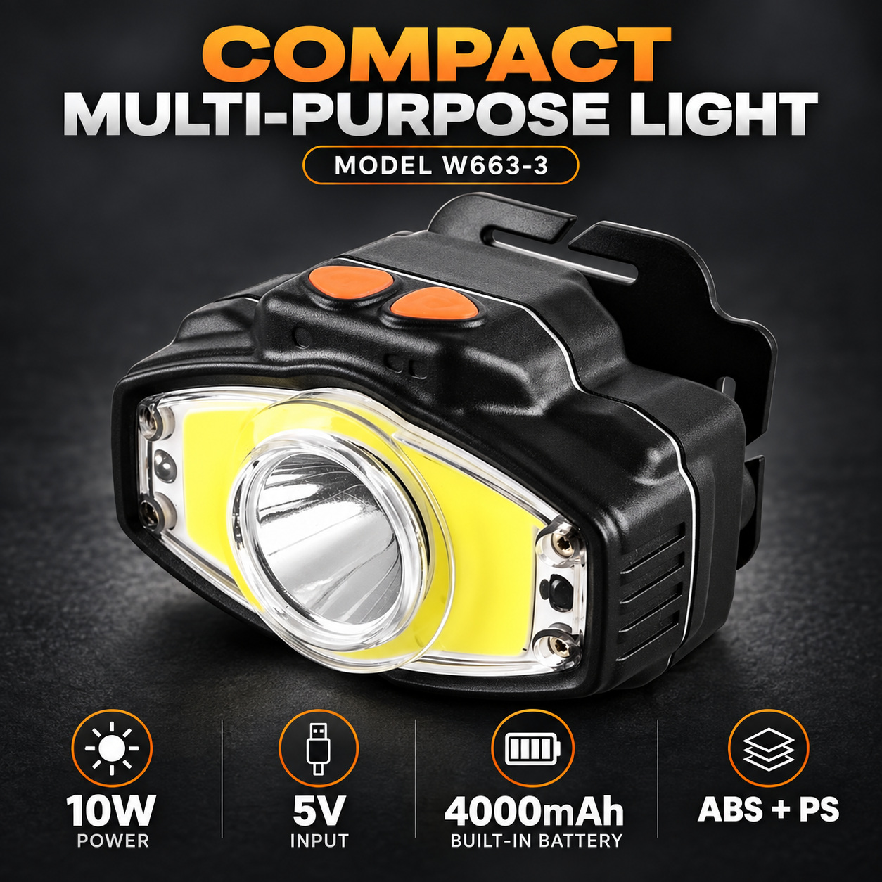 W663 3 Hands Free COB LED Headlamp 10W 4000mAh Rechargeable Type C For Camping Hiking