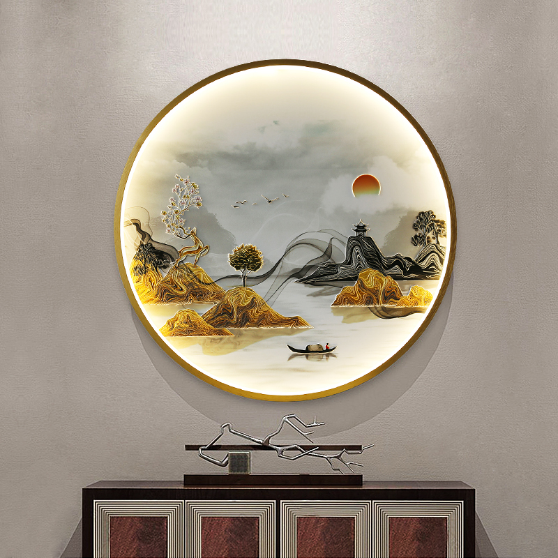 Three Dimensional Relief Entryway Decorative Painting Lamp Circular Background Wall Landscape Mural Lamp - Image 11