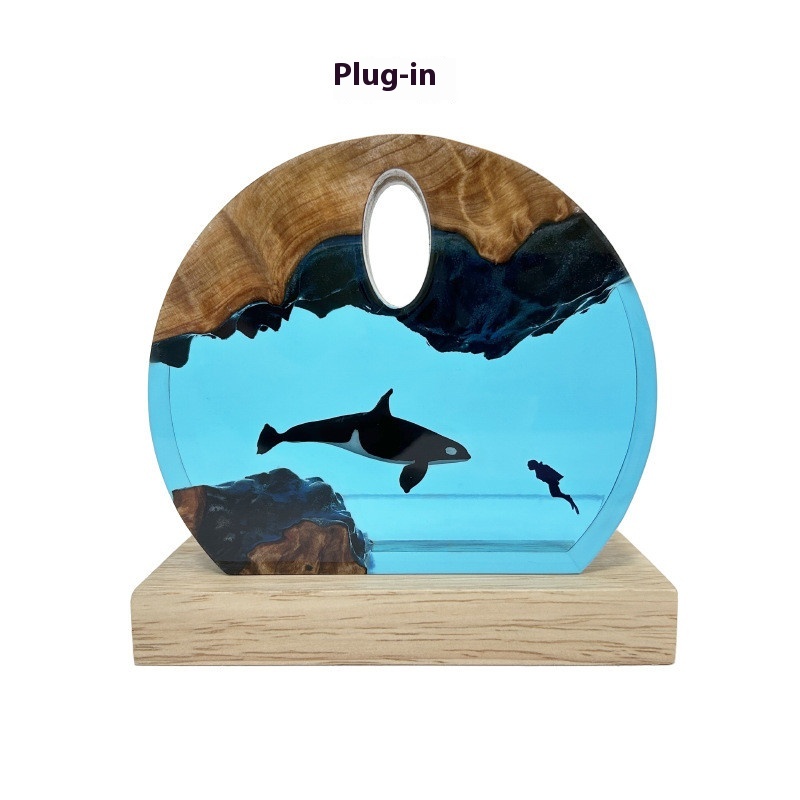 Solid Wood Resin Decorations Diver Ocean Series Atmosphere Night Light