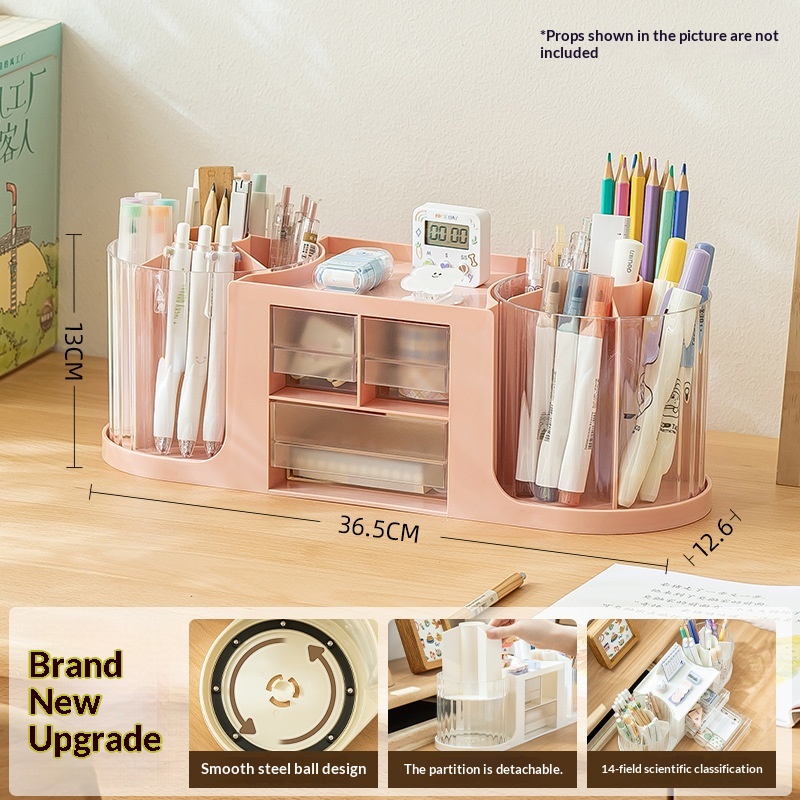 Drawer-equipped Creative Double-rotating Storage Boxluxury-style Pen Holder For The Office Desk - Image 2
