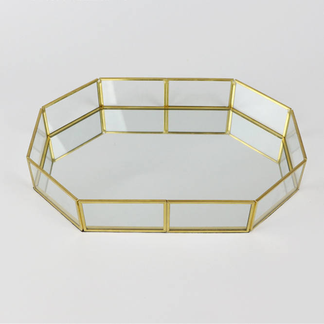 Glass Jewelry Storage Box Geometric  Greenhouse Brass Tray