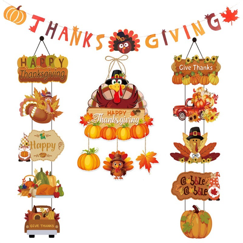 Thanksgiving Decoration Couplet Autumn Harvest Maple Leaf Hanging Flag Turkey Pumpkin Listing - Image 4